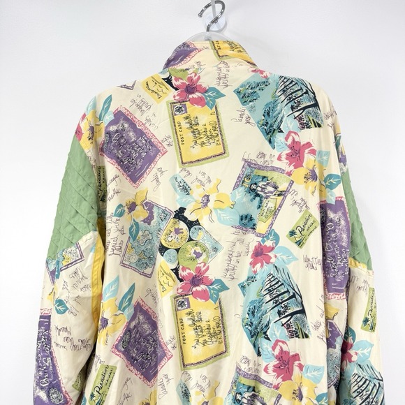 Swell Jacket Women's L Floral  VTG Hawaiian Post Card‎ 100% Silk Artsy Bomber - Picture 12 of 14